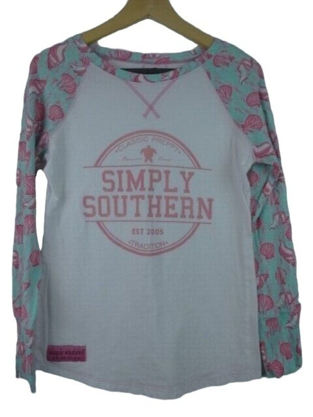 Simply Southern Women's Top White Size Small Long Sleeve Sea Shells Shirt